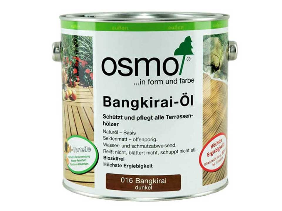 <p><strong>Bangkirai-Öl dunkel Nr. 016</strong></p><p>0,75 und 2,5 Liter Gebinde</p>